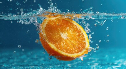 Orange slice splashing into water