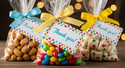 Candy Treats in Bags with Ribbons and Thank You Tags