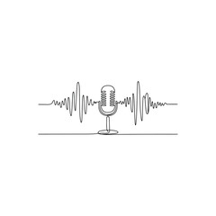 Podcast Microphone with Sound Waves Continuous Line Art Capturing Audio Recording and Broadcasting Excellence Seamless Design Illustration