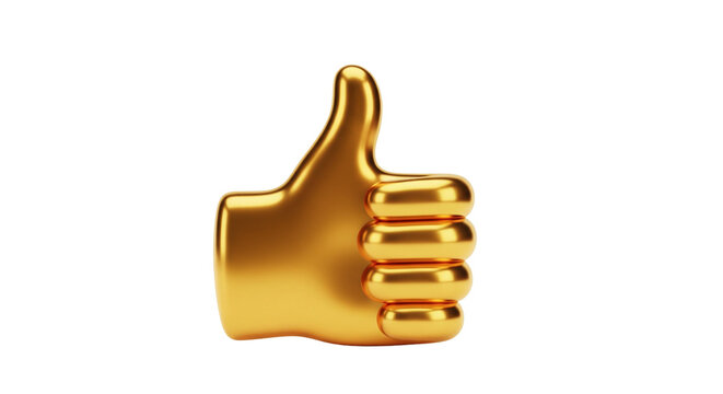 Golden 3D Thumbs Up Icon Isolated on White Background. Like Sign and Approval Symbol.