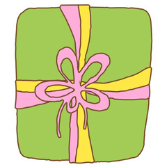 Cute Handdrawn Gift Box with Ribbon and Bow Celebration Element