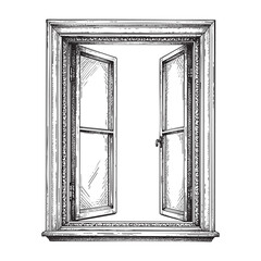 opened Victorian window frame