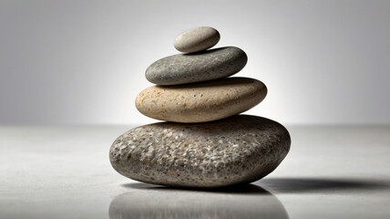 Zen stone stacked on top of each other in a balanced way, creating a sense of harmony and peace,...