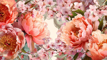 Pastel floral arrangement with watercolor blossom accents