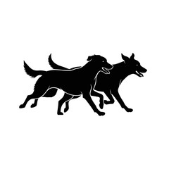 Running Dogs Silhouette Vector Minimalist Twin Pets Logo Design