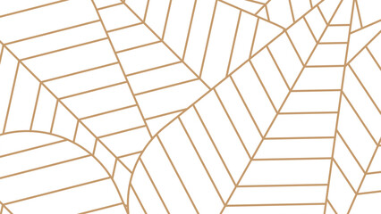 Minimalist white background decorated with a leaf geometric pattern of golden brown lines. Minimalist design concept