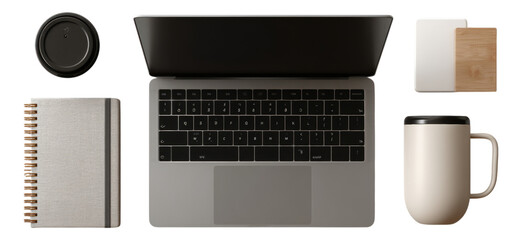 Modern Laptop and Accessories on Isolated Background