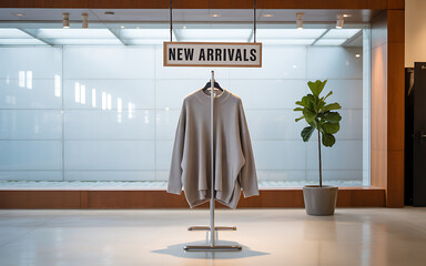 Stylish new arrivals garment displayed on a modern retail clothing rack in a bright store illustration