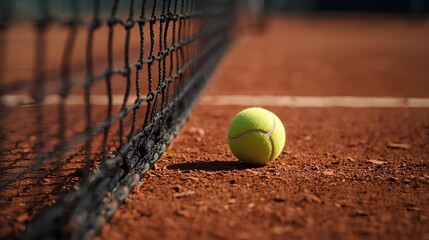 Cinematic Closeup: Tennis Ball on Clay Court by Net
