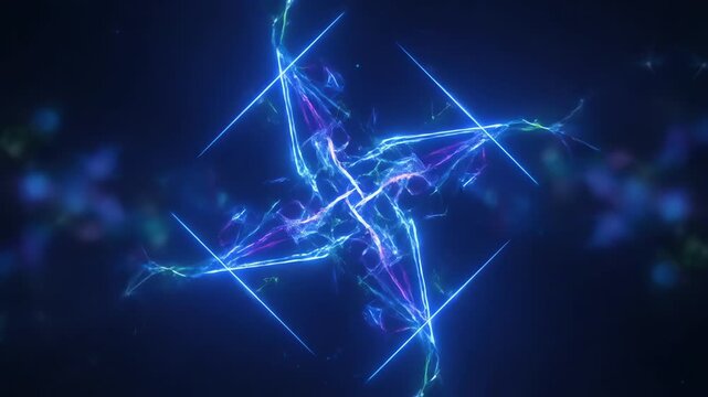 Seamlessly looping geometric light patterns shifting and interlocking in a dynamic abstract background logic, angular, clean