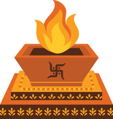 Traditional Hawan Kund With Ritual Fire Front View For Hindu Festive Celebration and Wedding Ceremony