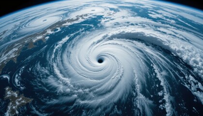 Blue light texture of a swirling water vortex spiral design in the sky