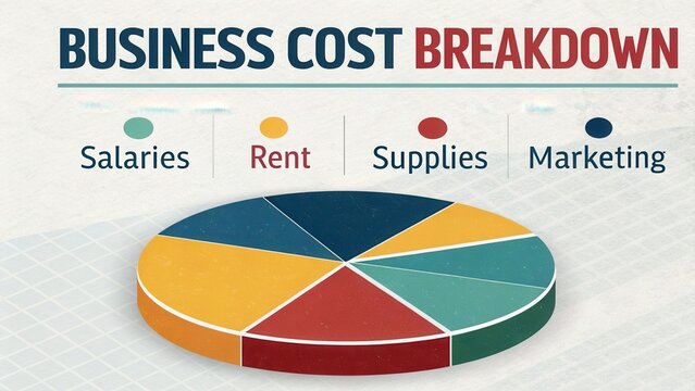 Business Cost Breakdown Chart with Colorful Segments for Salaries, Rent, Supplies, and Marketing in a Modern Design - Powered by Adobe