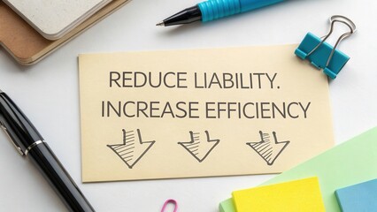 Business strategy for improvement: reduce liability and increase efficiency with visual arrows for guidance