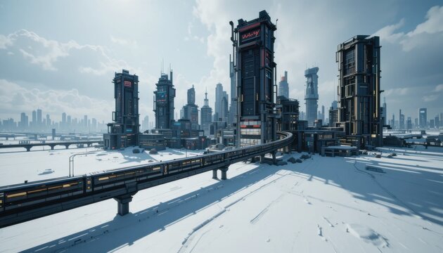 A high-contrast visual of a futuristic city at night, with glowing windows and monorails, with the entire scene casting a long shadow on a pure white plane.