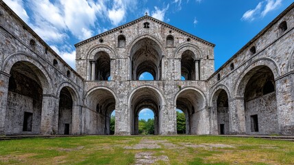 Ancient Architectural Ruins with Majestic Arches and Blue Sky