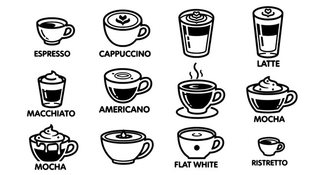 Coffee beverages Espresso, cappuccino, latte, macchiato, americano, mocha, flat white