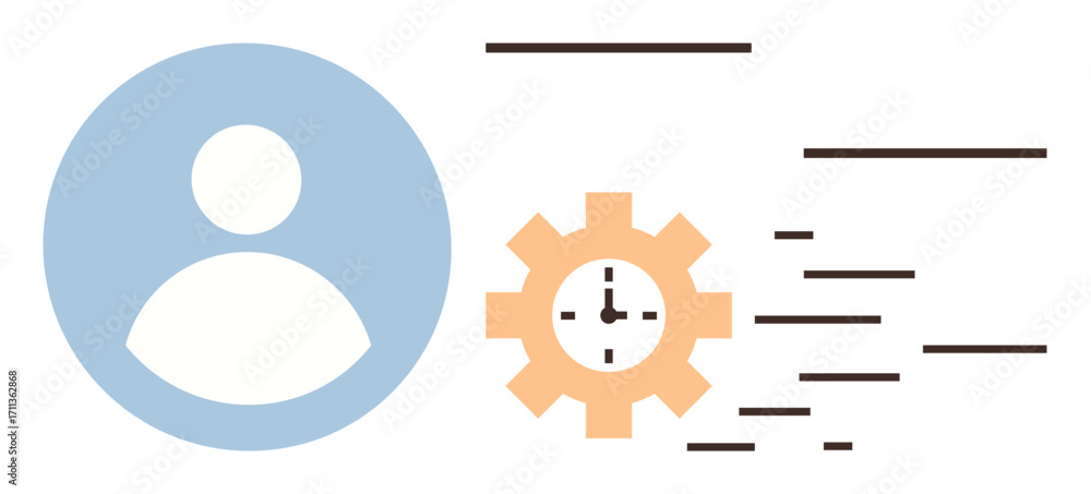 Poster user avatar alongside a gear containing a clock, representing productivity, teamwork, and workflow. 