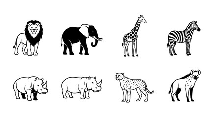 Obraz premium African Wildlife Animals Line Art Illustration Set