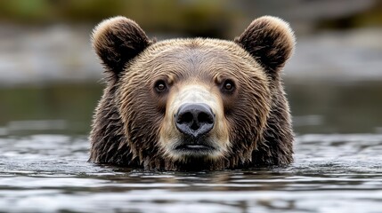 Fototapeta premium Close-up of Bear Swimming in Calm Water, Nature Wildlife Photography
