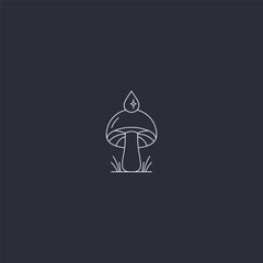 Minimalist mushroom with dew drops natural line art logo design.