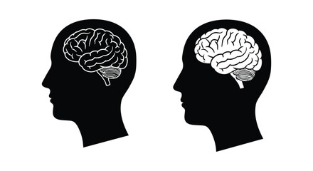Two human head silhouettes displaying different brain structures visually