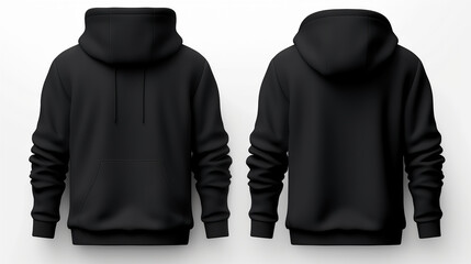 Black Hoodie Mockup: Front & Back View | Pullover Sweatshirt Template for Design | Apparel Photography | Casual Clothing Mock-up