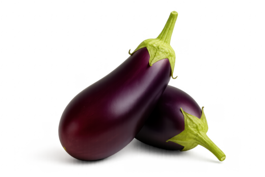 Two Fresh Eggplants Isolated on Transparent Background
