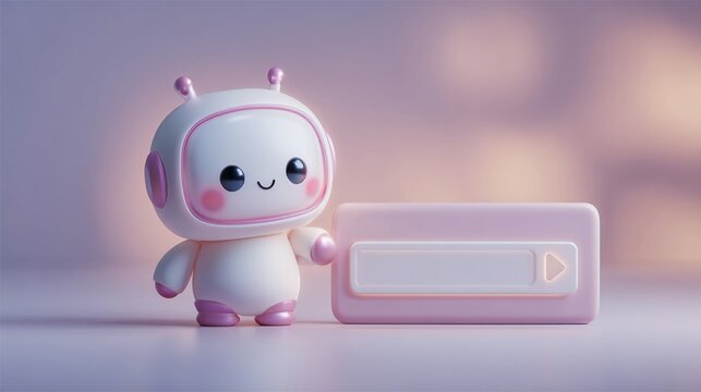 Robot character with a blank screen on a soft background