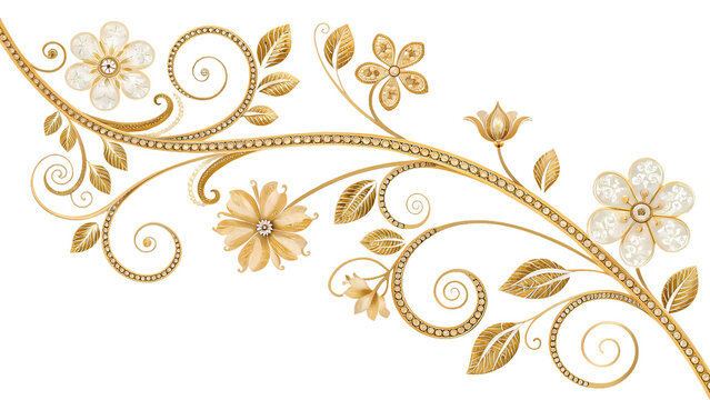 Delicate Golden Vine with Floral Swirls Illustration on Transparent Background