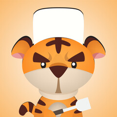 cute female tiger in chef's assistant costume