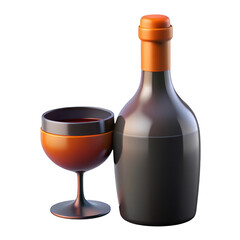 Bottle of red wine and full glass isolated object for alcoholic beverage isolated on transparent background