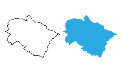 Map of the state of Uttarakhand, India. Map with detailed outlines and blue silhouettes