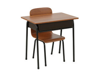 Fototapeta premium Vintage wooden school desk and chair isolated on transparent background