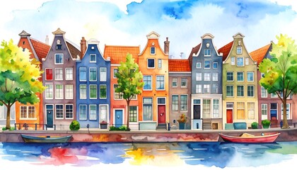 Watercolor canal houses
