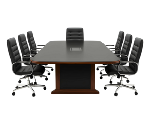Modern conference table with executive chairs isolated on transparent background