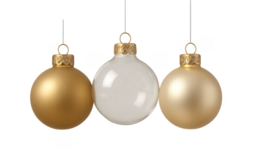 Three christmas balls hanging with transparent background