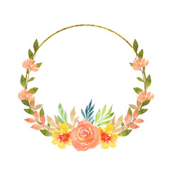 Glitter Frame with Watercolor Flowers and Geometric Shapes isolated on a transparent background