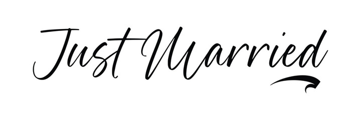 just married hand lettering phrase. vector brush calligraphy text design isolated on white background. vector illustration. Eps 10.