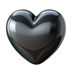Abstract 3d dark metallic heart shape reflecting light with glossy finish isolated on transparent background
