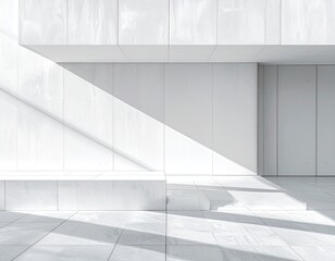 Obraz premium Architectural Structure with White Concrete and Sunlight Creating Geometric Shadows