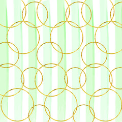 Gold Interlocking Rings on Green and White Stripes