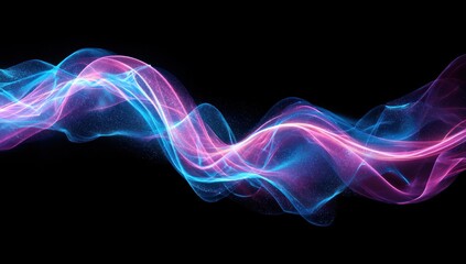 Fototapeta premium Abstract design featuring vibrant pink and blue wave-like forms against a dark background.