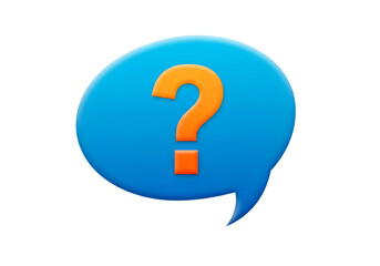 Blue speech bubble with orange question mark isolated on transparent background