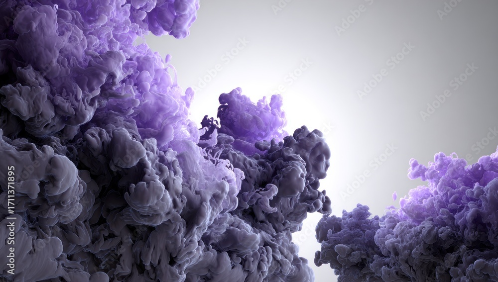 Poster intricate swirls of purple and gray ink create a mesmerizing abstract display against a light gray b