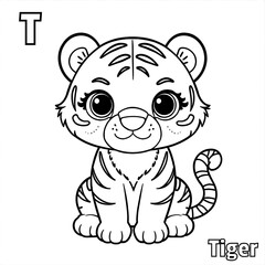 Black and white minimalist line art coloring page for kids, cute cartoon-style alligator, clear bold outlines, no background, simple and easy to color, kawaii 