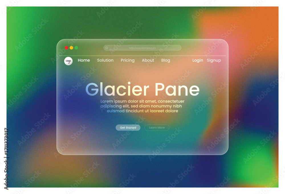 Poster transparent glass hero sectiondigital glacier pane display modern frosted glass interface gradient b