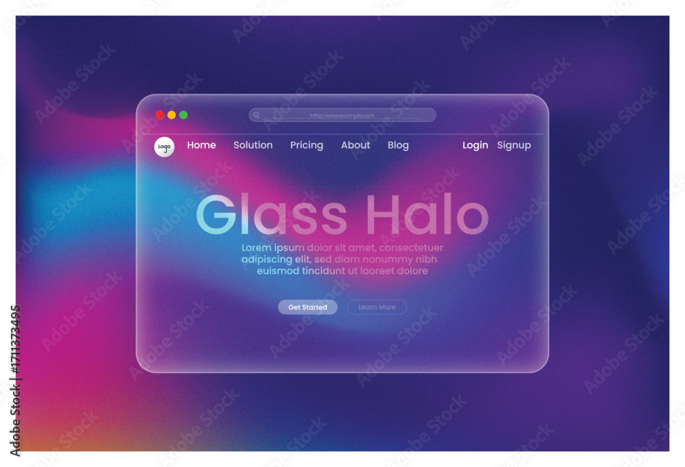 Poster transparent glass hero sectionglassmorphism website mockup frosted ui design modern web layout ui de