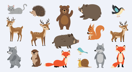 Fototapeta premium A charming collection of pixel art woodland creatures and forest animals for your design needs.