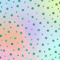 Green Glitter Polka Dots on Pastel Gradient Background